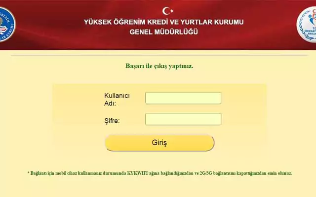 kyk wifi giriş ve çıkış işlemleri